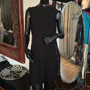 Black ribbed cocktail dress with grey graffiti